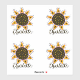 Cute Sunflower Modern Script Name Sticker