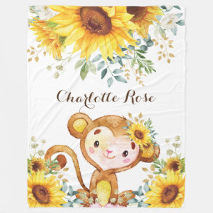 Cute Sunflower Oerwoud Monkey Baby Girl Nursery Fleece Deken