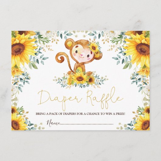 Cute Sunflower Oerwoud Monkey Baby Raffle Informatiekaartje (Voorkant)