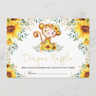 Cute Sunflower Oerwoud Monkey Baby Raffle Informatiekaartje
