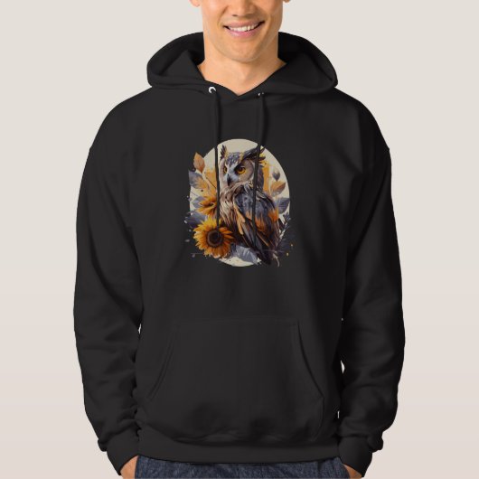 Cute Sunflower Owl Floral Watercolor Owl Hoodie (Voorkant)