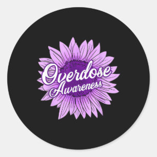 Cute Sunflower Paars Ribbon Opioid Overdose AWare Ronde Sticker