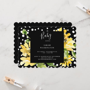 Cute Sunflower Polka Dot Baby shower Scalloped Kaart