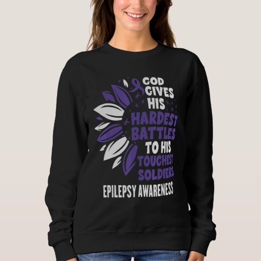 Cute Sunflower Purple Ribbon Epilepsy Awareness Trui (Voorkant)