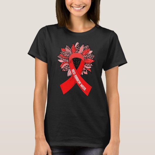 Cute Sunflower Red Ribbon Weest Awareness Zeg nee  T-shirt (Voorkant)