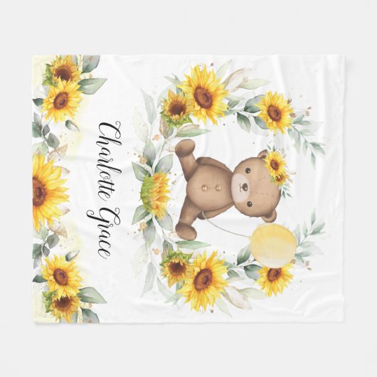 Cute Sunflower Teddy Bear Summer Greenery Nursery Fleece Deken (Voorkant (Horizontaal))
