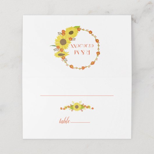 Cute Sunflower Wedding Plaatskaartje (Buitenkant ongevouwen)