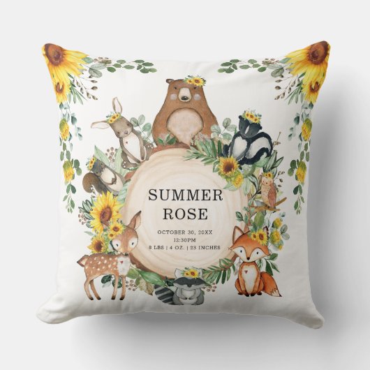 Cute Sunflower Woodland Animals Girl Nursery Decor Kussen (Voorkant)