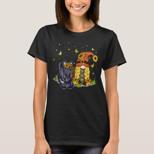 Cute Sunflowers Gnome With Scottish Terrier Dog Lo T-shirt (Voorkant)