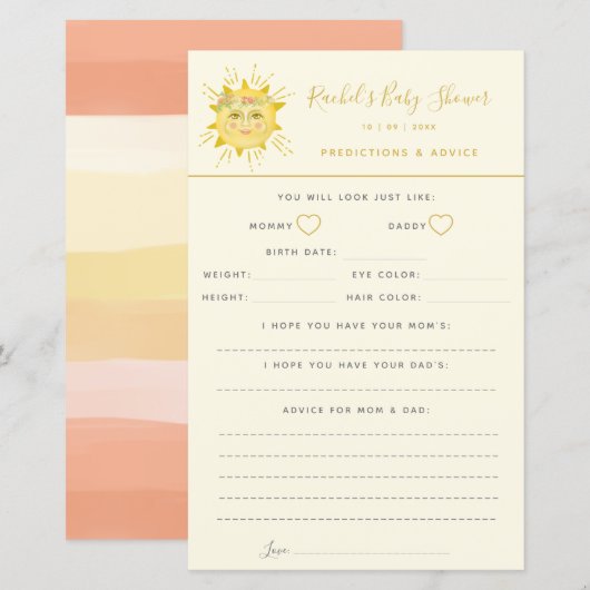 Cute Sunshine Baby shower Advice and Predictions (Voorkant / Achterkant)