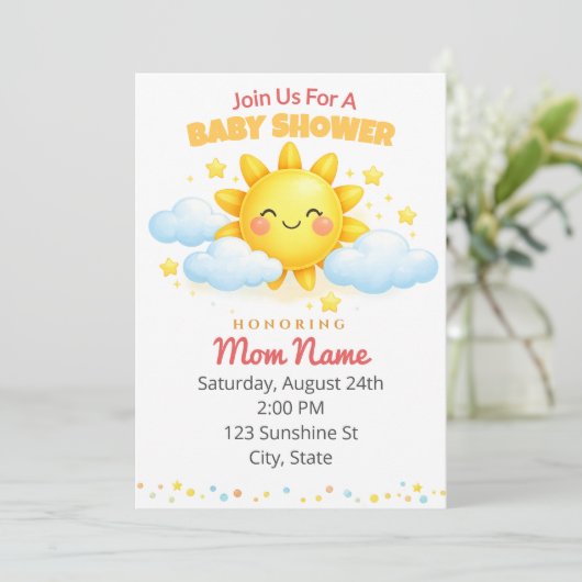 Cute Sunshine Baby Shower Kaart (Staand voorkant)