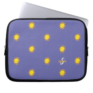Cute Sunshine Happy Face Name Initiaal Periwinkle Laptop Sleeve