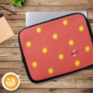 Cute Sunshine Happy Face Pattern Name Initiaal Red Laptop Sleeve