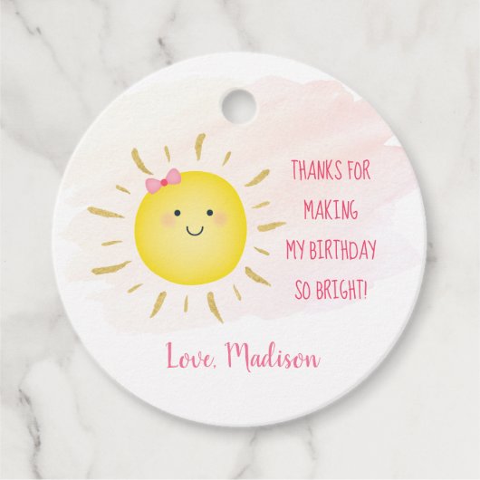 Cute Sunshine Pink & Gold Birthday Hartelijk dank Bedankjes Labels (Voorkant)