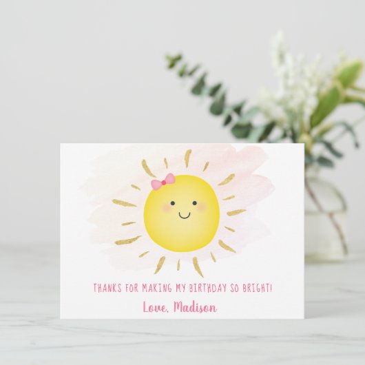 Cute Sunshine Pink & Gold Birthday Hartelijk dank Bedankkaart (Staand voorkant)