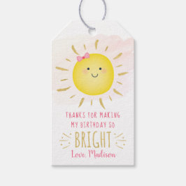 Cute Sunshine Pink & Gold Birthday Hartelijk dank Cadeaulabel