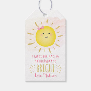 Cute Sunshine Pink & Gold Birthday Hartelijk dank Cadeaulabel