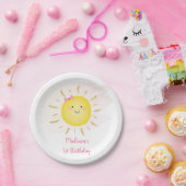 Cute Sunshine Pink & Gold Birthday Papieren Bordje (Feest)