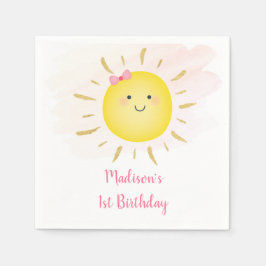 Cute Sunshine Pink & Gold Birthday Servet