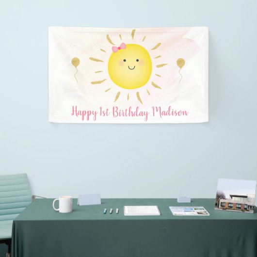 Cute Sunshine Pink & Gold Birthday Spandoek (Beurs)