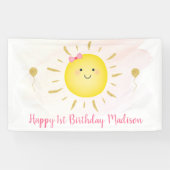 Cute Sunshine Pink & Gold Birthday Spandoek (Horizontaal)