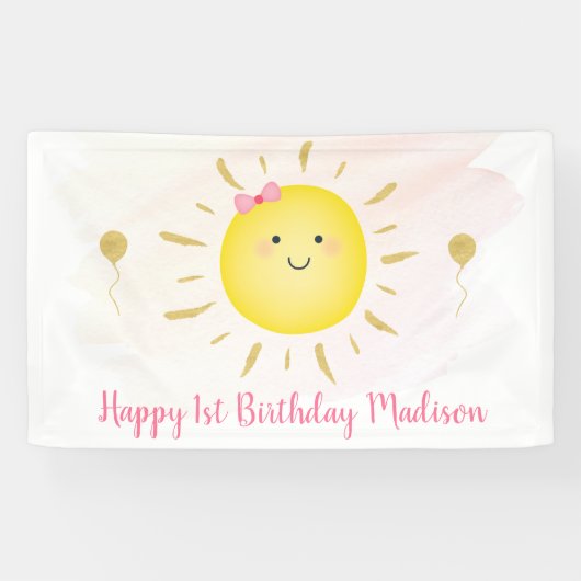 Cute Sunshine Pink & Gold Birthday Spandoek (Horizontaal)