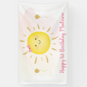 Cute Sunshine Pink & Gold Birthday Spandoek (Verticaal)