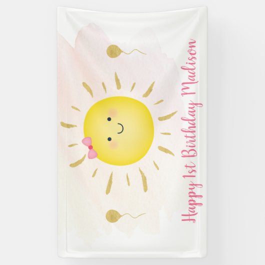 Cute Sunshine Pink & Gold Birthday Spandoek (Verticaal)