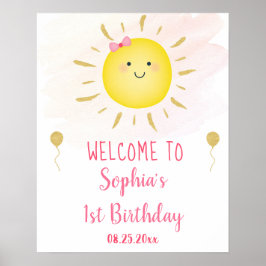 Cute Sunshine Pink & Gold Birthday Welkom Poster