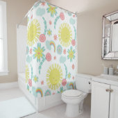 Cute Sunshine Rainbow Floral Summer Douchegordijn (In situ)
