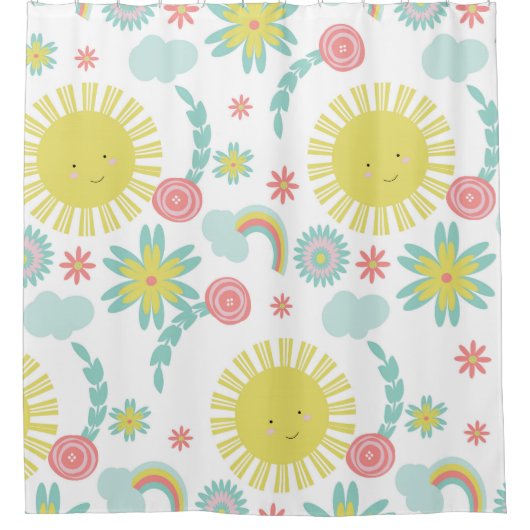 Cute Sunshine Rainbow Floral Summer Douchegordijn (Voorkant)