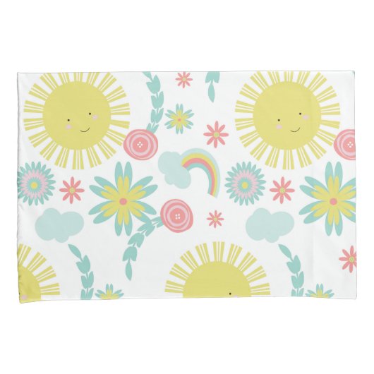 Cute Sunshine Rainbow Floral Summer Kussensloop (Voorkant-Rechts)
