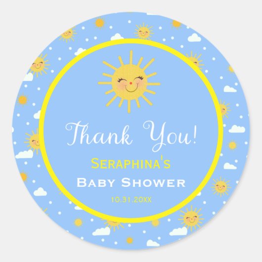 Cute Sunshine Sky Baby shower Hartelijk dank Ronde Sticker (Voorkant)