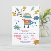Cute super held genaamd Children's Party Invitatio Kaart (Staand voorkant)