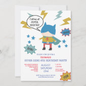 Cute super held genaamd Children's Party Invitatio Kaart (Voorkant)