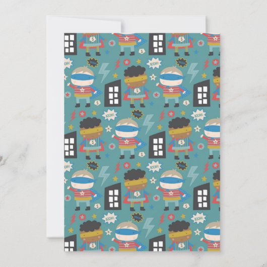 Cute super held genaamd Children's Party Invitatio Kaart (Achterkant)