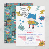 Cute super held genaamd Children's Party Invitatio Kaart (Voorkant / Achterkant)