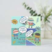 Cute Super held strip Kinder uitnodiging (Staand voorkant)