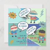 Cute Super held strip Kinder uitnodiging (Voorkant)
