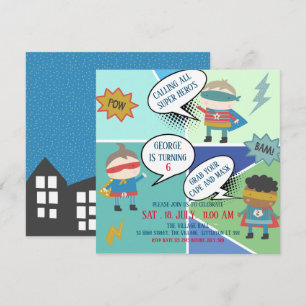 Cute Super held strip Kinder uitnodiging