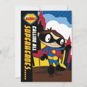Cute Superheld Boy Party Invite Kaart (Voorkant)