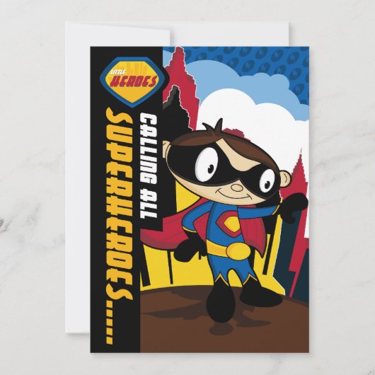 Cute Superheld Boy Party Invite Kaart (Voorkant)