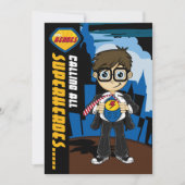 Cute Superheld Boy Party Invite Kaart (Voorkant)