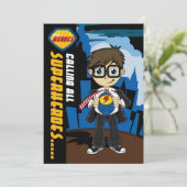 Cute Superheld Boy Party Invite Kaart (Staand voorkant)