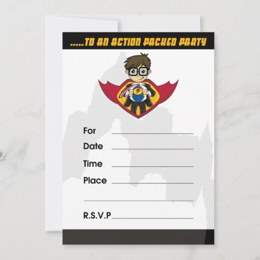 Cute Superheld Boy Party Invite Kaart (Achterkant)