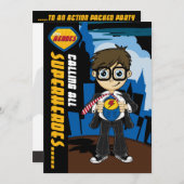 Cute Superheld Boy Party Invite Kaart (Voorkant / Achterkant)