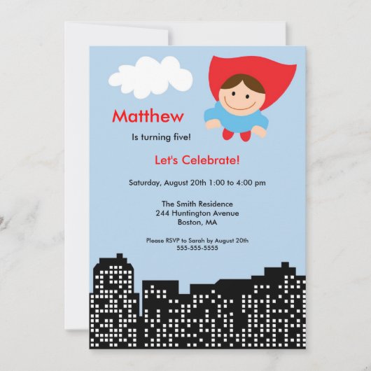 CUTE Superheld Boys Birthday Party Invitation Kaart (Voorkant)