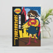 Cute Superheld Girl Party Invite Kaart (Staand voorkant)