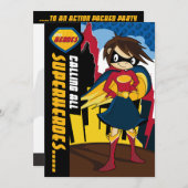 Cute Superheld Girl Party Invite Kaart (Voorkant / Achterkant)