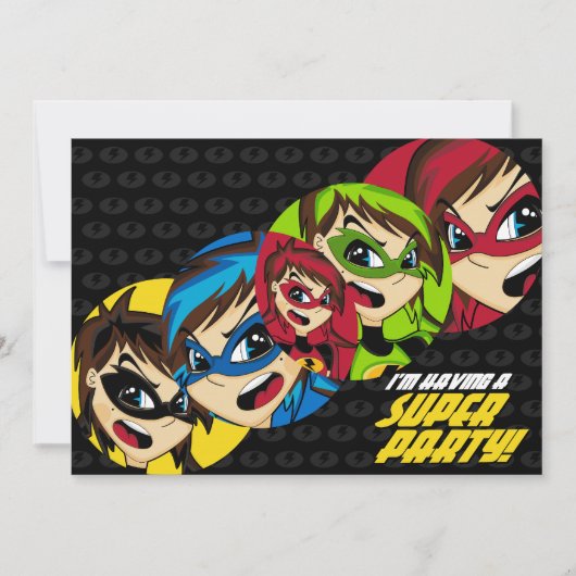 Cute Superheld Girl Party Invite Kaart (Voorkant)